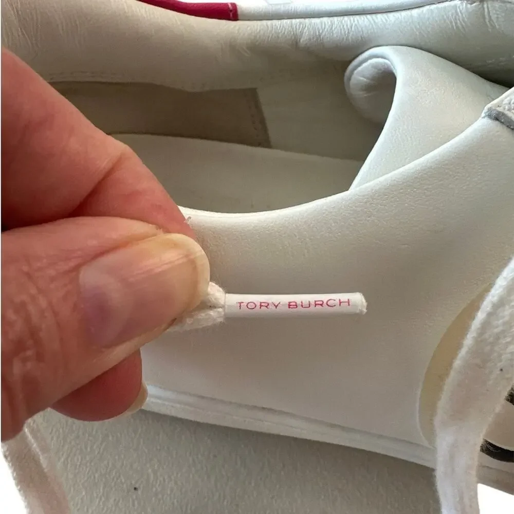 Tory Burch Leigh‎ T Logo Sneakers White Azalea Pink Size 10